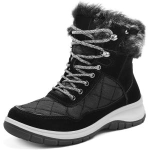 imagemysoft Womens Snow Boots Waterproof Insulated Warm LaceUp Winter Booties for OutdoorBlack