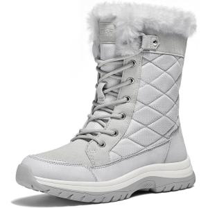 imagemysoft Womens Winter Boots Water Resistant Insulated Warm Snow Booties MidCalf Shoes for OutdoorLight Grey