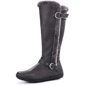 imagemysoft Womens Winter Knee High Boots Faux Fur Lined Zipper Tall Flat BootsGrey