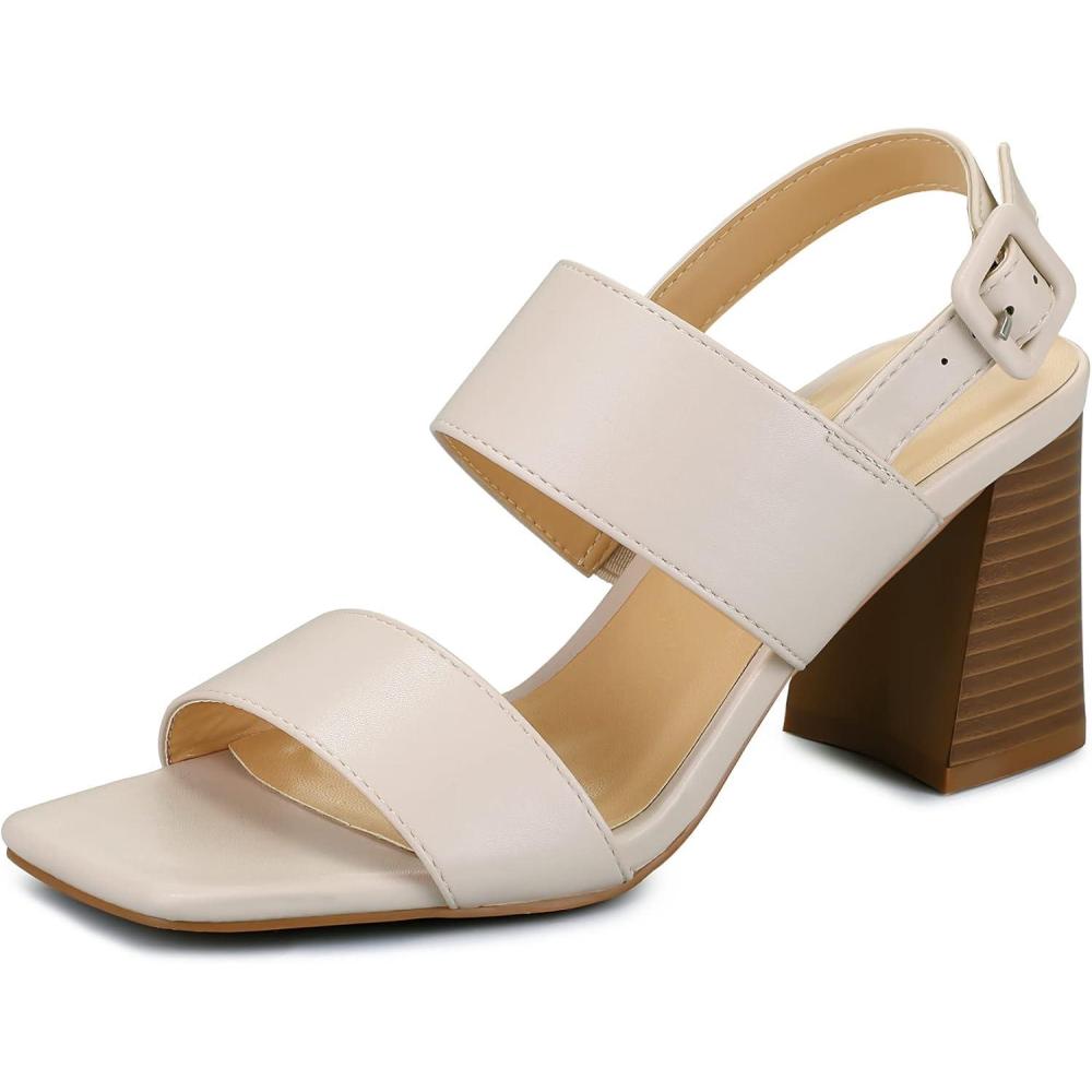 imagemysoft Womens Block Heels Chunky Square Open Toe Sandals Ankle Strap Stacked 3 inch Heeled Dress ShoesNude