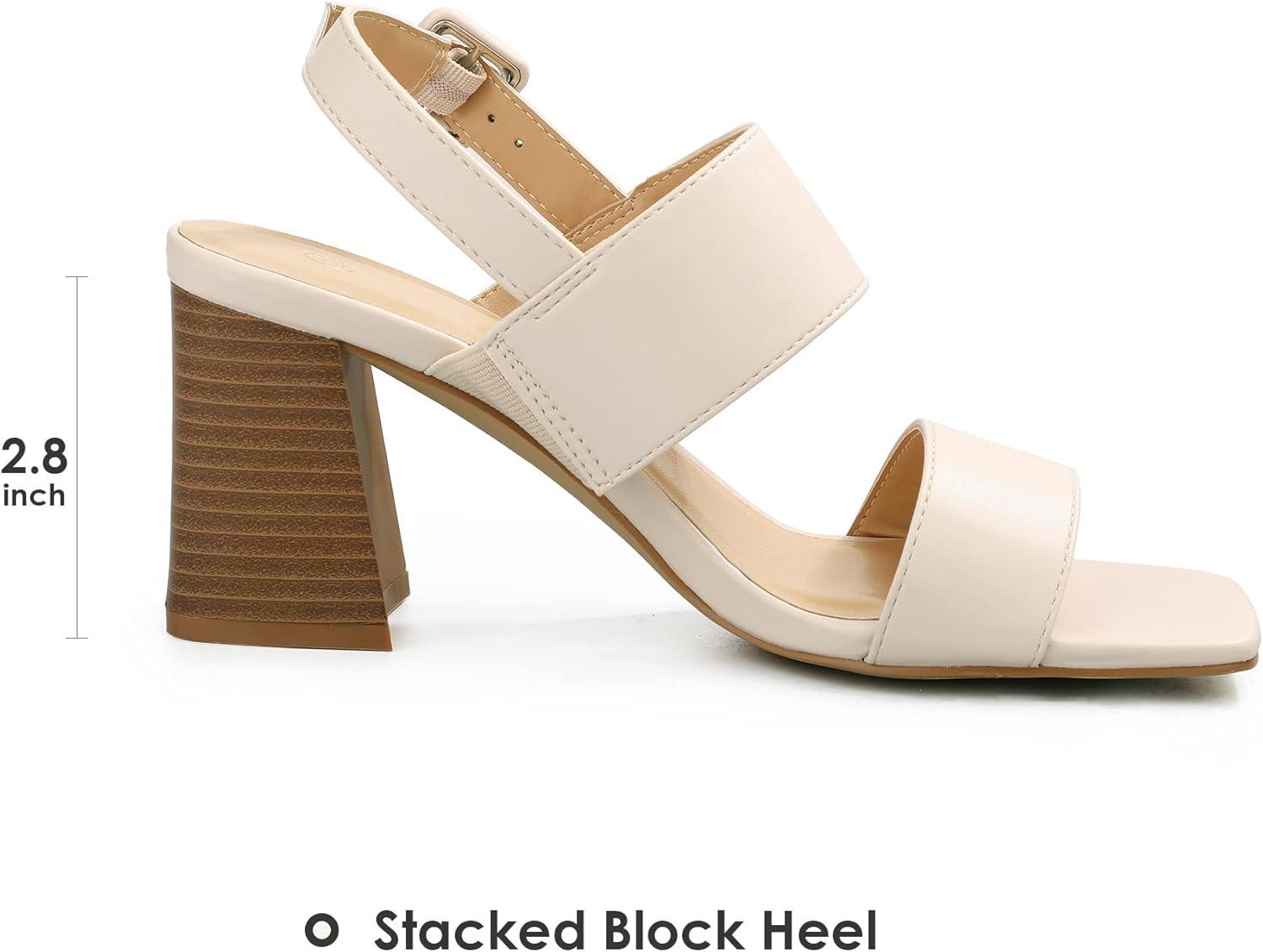 imagemysoft Womens Block Heels Chunky Square Open Toe Sandals Ankle Strap Stacked 3 inch Heeled Dress ShoesNude