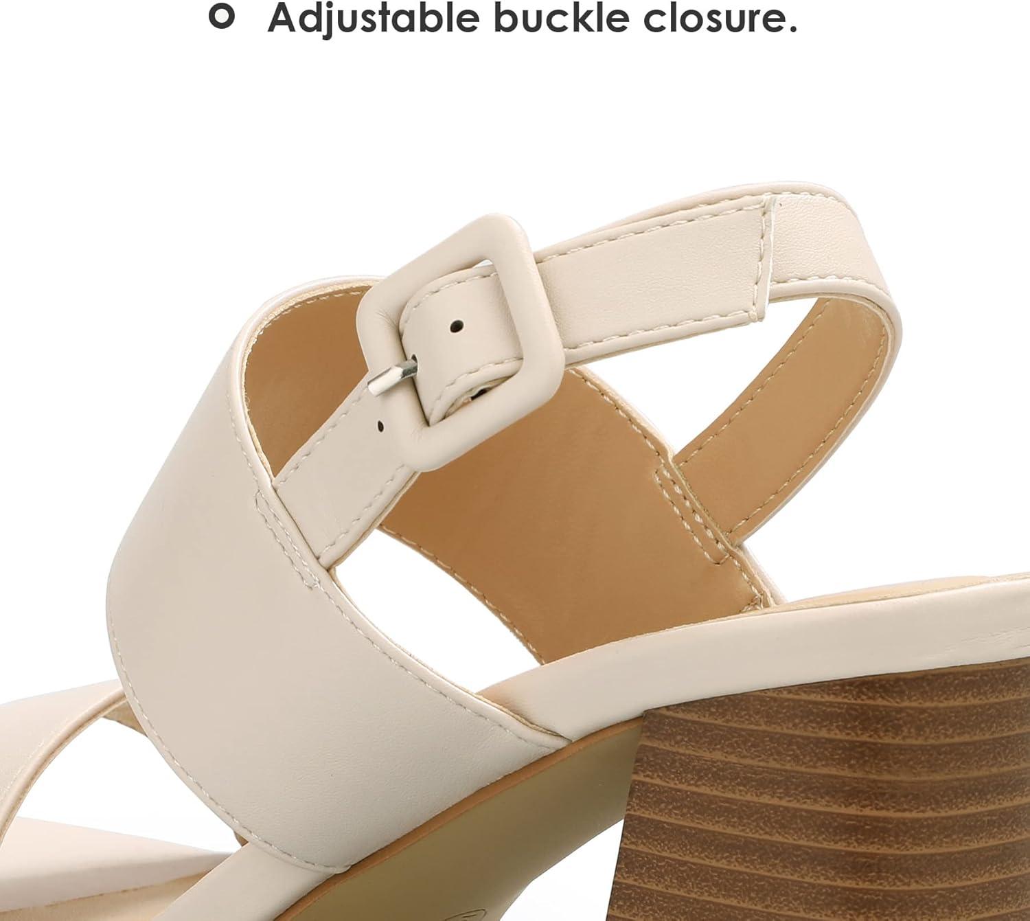 imagemysoft Womens Block Heels Chunky Square Open Toe Sandals Ankle Strap Stacked 3 inch Heeled Dress ShoesNude