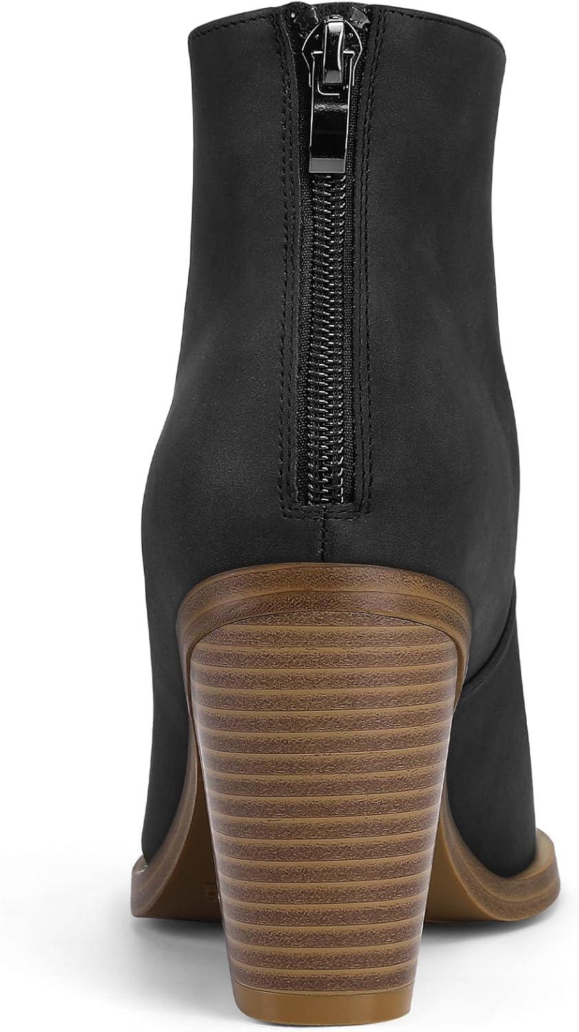 imagemysoft Womens V Cut Out Ankle Boots Slip On Pointed Toe Chunky Stacked Heel Booties