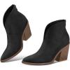 imagemysoft Womens V Cut Out Ankle Boots Slip On Pointed Toe Chunky Stacked Heel Booties
