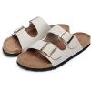 imagemysoft Womens Flat Sandals Cork Footbed Slides 2 Straps Adjustable Buckle Slip On Summer with Comfort ShoesPale Stone
