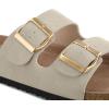 imagemysoft Womens Flat Sandals Cork Footbed Slides 2 Straps Adjustable Buckle Slip On Summer with Comfort ShoesPale Stone