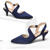 imagemysoft Womens Dress Shoes Low Heels 2 inch Kitten Pumps Slingback Wedding Party MediumWide Width ShoesNavy Satin