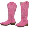 imagemysoft Womens Wide Calf Cowboy Boots Pull on Cowgirl Embroidered Mid Calf Pointed Toe Chunky Heel Western BootsPink