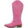 imagemysoft Womens Wide Calf Cowboy Boots Pull on Cowgirl Embroidered Mid Calf Pointed Toe Chunky Heel Western BootsPink