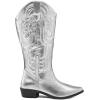 imagemysoft Womens Wide Calf Cowboy Boots Pull on Cowgirl Embroidered Mid Calf Pointed Toe Chunky Heel Western BootsSilver