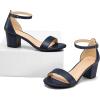 imagemysoft Womens Chunky Low Heels Open Toe Block Heeled Dress Ankle Strap Pump Wedding SandalsNavy Pu