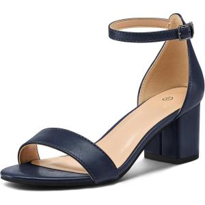 imagemysoft Womens Chunky Low Heels Open Toe Block Heeled Dress Ankle Strap Pump Wedding SandalsNavy Pu