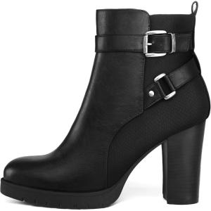 imagemysoft Womens Ankle Boots Chunky Stacked Heel Zipper Booties  Available in Wide SizesBlack