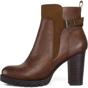 imagemysoft Womens Ankle Boots Chunky Stacked Heel Zipper Booties  Available in Wide SizesDark Brown