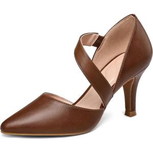 imagemysoft Womens Pointed Toe Low Stiletto Heel Dress Pumps Shoes  Available in Wide SizesBrownpu