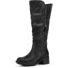 imagemysoft Womens Knee High Boots Side Zipper Lug Sole 2 Inch Stacked Chunky Heel BootsBlack Antique Silver Zipper