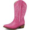 imagemysoft Womens Wide Calf Cowboy Boots PullOn MidCalf Embroidered Pointed Toe Retro Western BootsHot Pink