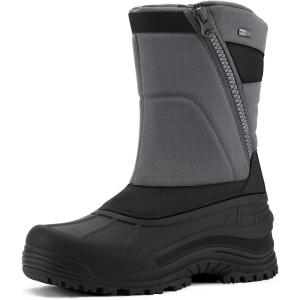 imagemysoft Mens Winter Snow Boots Mid Calf Waterproof Insulated Fur Lined Warm AntiSlip Zip BootGray Nylon