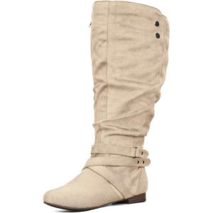 imagemysoft Womens Extra Wide Calf Knee High Slouchy BootsBeige Extra Wide Calf