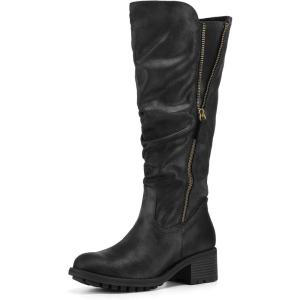 imagemysoft Womens Knee High Boots Side Zipper Lug Sole 2 Inch Stacked Chunky Heel BootsBlack Antique Brass Zipper