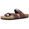 image:imagemysoft Womens Cork Footbed Sandals Double Adjustable Buckle Slide Sandals Slip On Walking Summer ShoesBrown