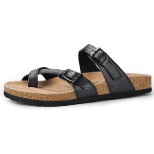 image:imagemysoft Womens Cork Footbed Sandals Double Adjustable Buckle Slide Sandals Slip On Walking Summer ShoesBlack