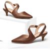 image:imagemysoft Womens Dress Shoes Low Heels 2 inch Kitten Pumps Slingback Wedding Party MediumWide Width ShoesBrown Pu
