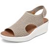 image:imagemysoft Walking Sandals for Women  Comfortable Wedge Sandals with Arch Support  Breathable Knit Open Toe Summer Shoes  Lightweight Non Slip Beach Sandals with Adjustable Hook and Loop StrapBeige
