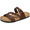 image:imagemysoft Womens Braided Cork Sandals Flat Adjustable Buckle Slides SlipOn Summer ShoesBrown Pu