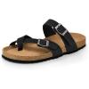 image:imagemysoft Womens Cork Footbed Sandals Double Adjustable Buckle Slide Sandals Slip On Walking Summer ShoesBlack Nubuck