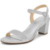 image:imagemysoft Womens Low Heels Open Toe Ankle Strap Block Chunky Heels Sandals Comfortable Classic Dressy Wedding Party Event ShoesSilver Glitter