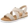 image:imagemysoft Womens Low Wedge Sandals Comfortable Open Toe Casual Espadrilles Elastic Ankle Strap Slip on Summer Walking ShoesBeige Fabric