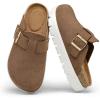 image:imagemysoft Womens Platform Clogs Cork Footbed Mules 17 Inch Lightweight Sole with Arch Support Footbed Closed Toe Slip On Potato ShoesChestnut