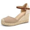 image:imagemysoft Womens Platform Espadrille Wedge Sandals Closed Toe Buckle Ankle Strap Comfortable Summer ShoesLight Khaki
