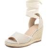 image:imagemysoft Womens Wedge Sandals Open Toe Espadrilles Platform Ankle Strap Lace Up Summer ShoesBeige Frayed