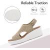 image:imagemysoft Walking Sandals for Women  Comfortable Wedge Sandals with Arch Support  Breathable Knit Open Toe Summer Shoes  Lightweight Non Slip Beach Sandals with Adjustable Hook and Loop StrapBrown