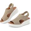 image:imagemysoft Walking Sandals for Women  Comfortable Wedge Sandals with Arch Support  Breathable Knit Open Toe Summer Shoes  Lightweight Non Slip Beach Sandals with Adjustable Hook and Loop StrapBrown