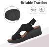 image:imagemysoft Walking Sandals for Women  Comfortable Wedge Sandals with Arch Support  Breathable Knit Open Toe Summer Shoes  Lightweight Non Slip Beach Sandals with Adjustable Hook and Loop StrapBlack