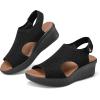 image:imagemysoft Walking Sandals for Women  Comfortable Wedge Sandals with Arch Support  Breathable Knit Open Toe Summer Shoes  Lightweight Non Slip Beach Sandals with Adjustable Hook and Loop StrapBlack