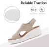image:imagemysoft Walking Sandals for Women  Comfortable Wedge Sandals with Arch Support  Breathable Knit Open Toe Summer Shoes  Lightweight Non Slip Beach Sandals with Adjustable Hook and Loop StrapBeige