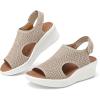 image:imagemysoft Walking Sandals for Women  Comfortable Wedge Sandals with Arch Support  Breathable Knit Open Toe Summer Shoes  Lightweight Non Slip Beach Sandals with Adjustable Hook and Loop StrapBeige