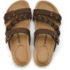 image:imagemysoft Womens Braided Cork Sandals Flat Adjustable Buckle Slides SlipOn Summer ShoesBrown