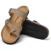 image:imagemysoft Womens Cork Footbed Sandals Double Adjustable Buckle Slide Sandals Slip On Walking Summer ShoesStone