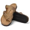 image:imagemysoft Womens Cork Footbed Sandals Double Adjustable Buckle Slide Sandals Slip On Walking Summer ShoesTan
