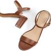 image:imagemysoft Womens Low Heels Open Toe Ankle Strap Block Chunky Heels Sandals Comfortable Classic Dressy Wedding Party Event ShoesBrown Pu