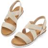 image:imagemysoft Womens Low Wedge Sandals Comfortable Open Toe Casual Espadrilles Elastic Ankle Strap Slip on Summer Walking ShoesBeige
