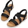 image:imagemysoft Womens Low Wedge Sandals Comfortable Open Toe Casual Espadrilles Elastic Ankle Strap Slip on Summer Walking ShoesBlack
