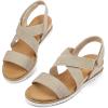 image:imagemysoft Womens Low Wedge Sandals Comfortable Open Toe Casual Espadrilles Elastic Ankle Strap Slip on Summer Walking ShoesLinen