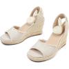 image:imagemysoft Womens Wedge Sandals Open Toe Espadrilles Platform Ankle Strap Lace Up Summer ShoesBeige Frayed