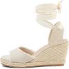 image:imagemysoft Womens Wedge Sandals Open Toe Espadrilles Platform Ankle Strap Lace Up Summer ShoesBeige Frayed